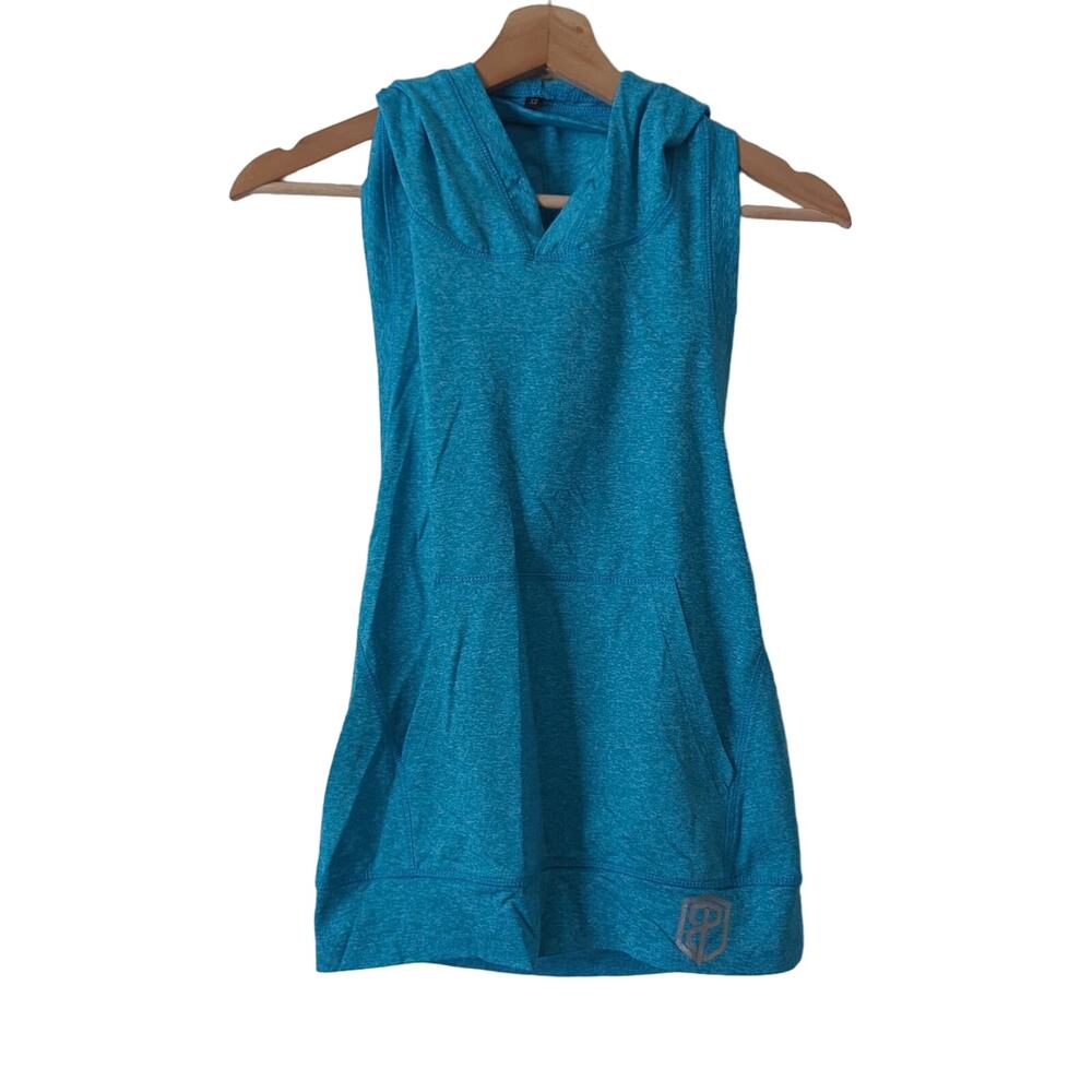 Born Primitive Womens Top XS Sleeveless Hoodie Open Back Heather Blue Athleisure